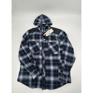DRL Essentials Flannel Hoodie Sweatshirt Men's M Blue Plaid Drawstring Campcore